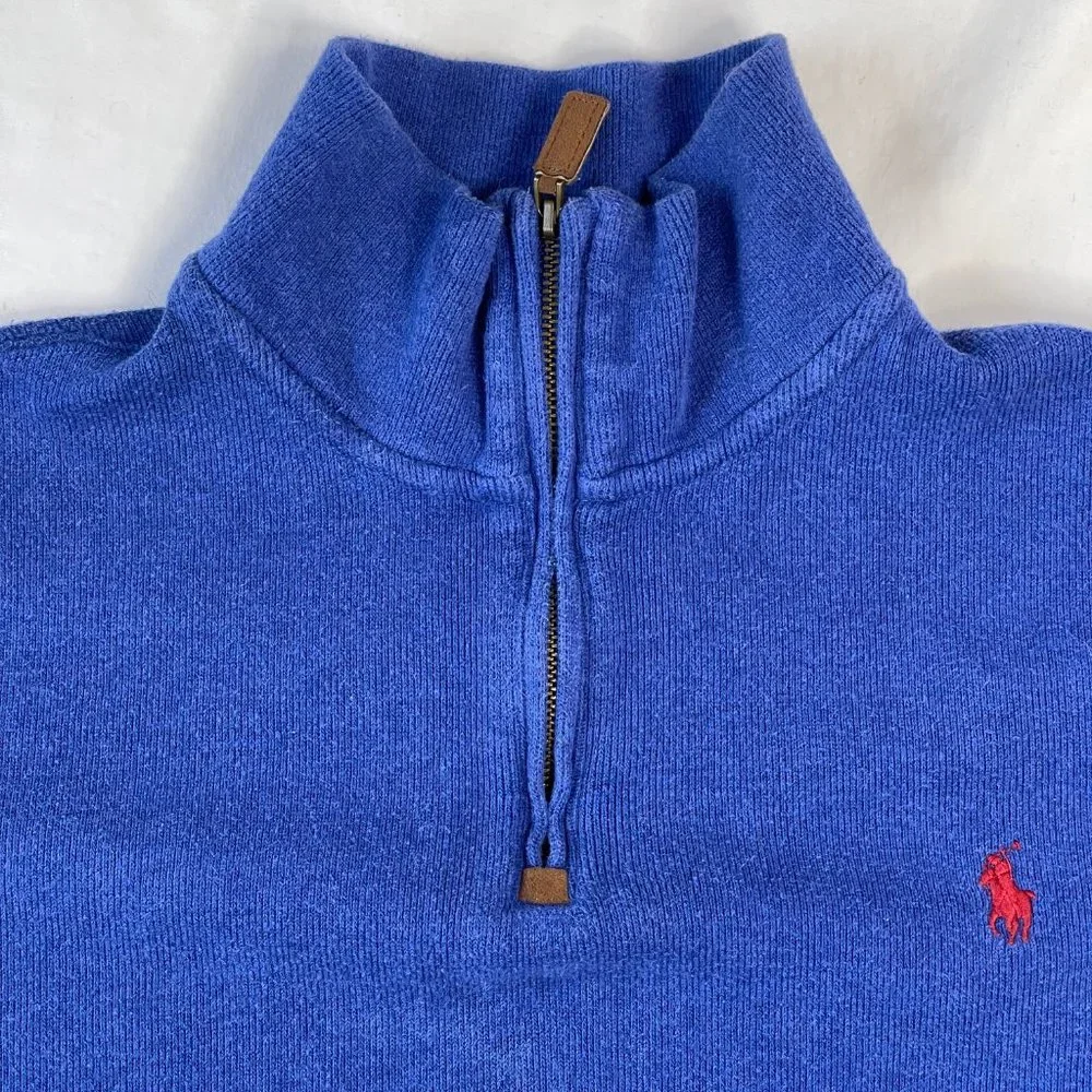 Polo Ralph Lauren Quarter Zip Sweater Men's Size Large 100% Cotton Blue Red